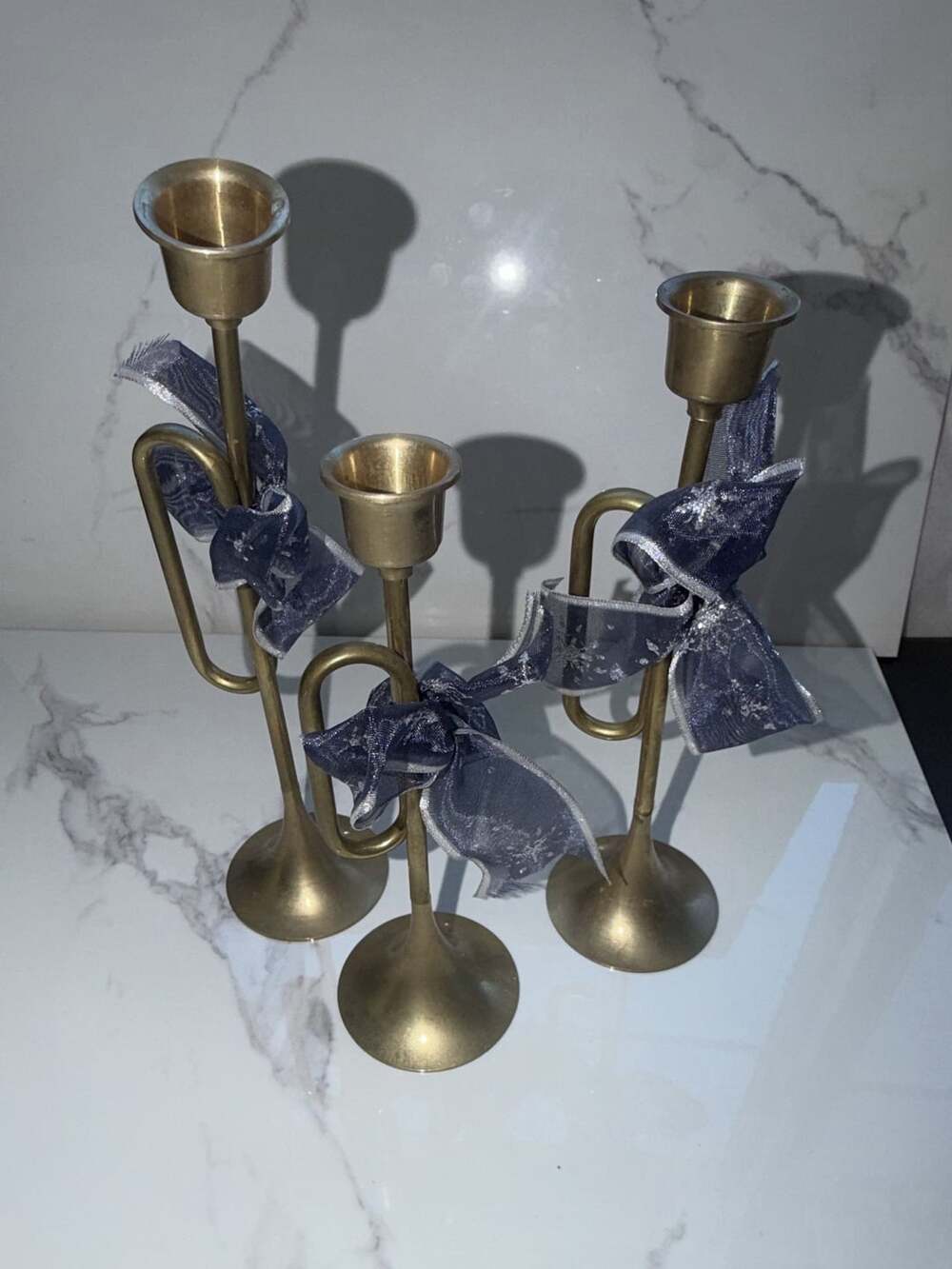 Vintage Brass Trumpet Candle Holders